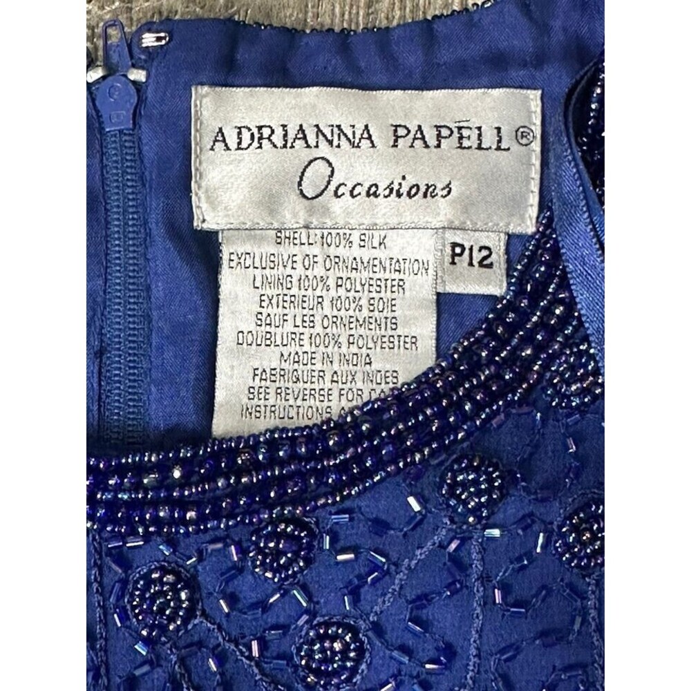 Adrianna Papell Occasions Silk Beaded Top Size P12 Purple Blue Shade Zipper Back - Picture 4 of 7